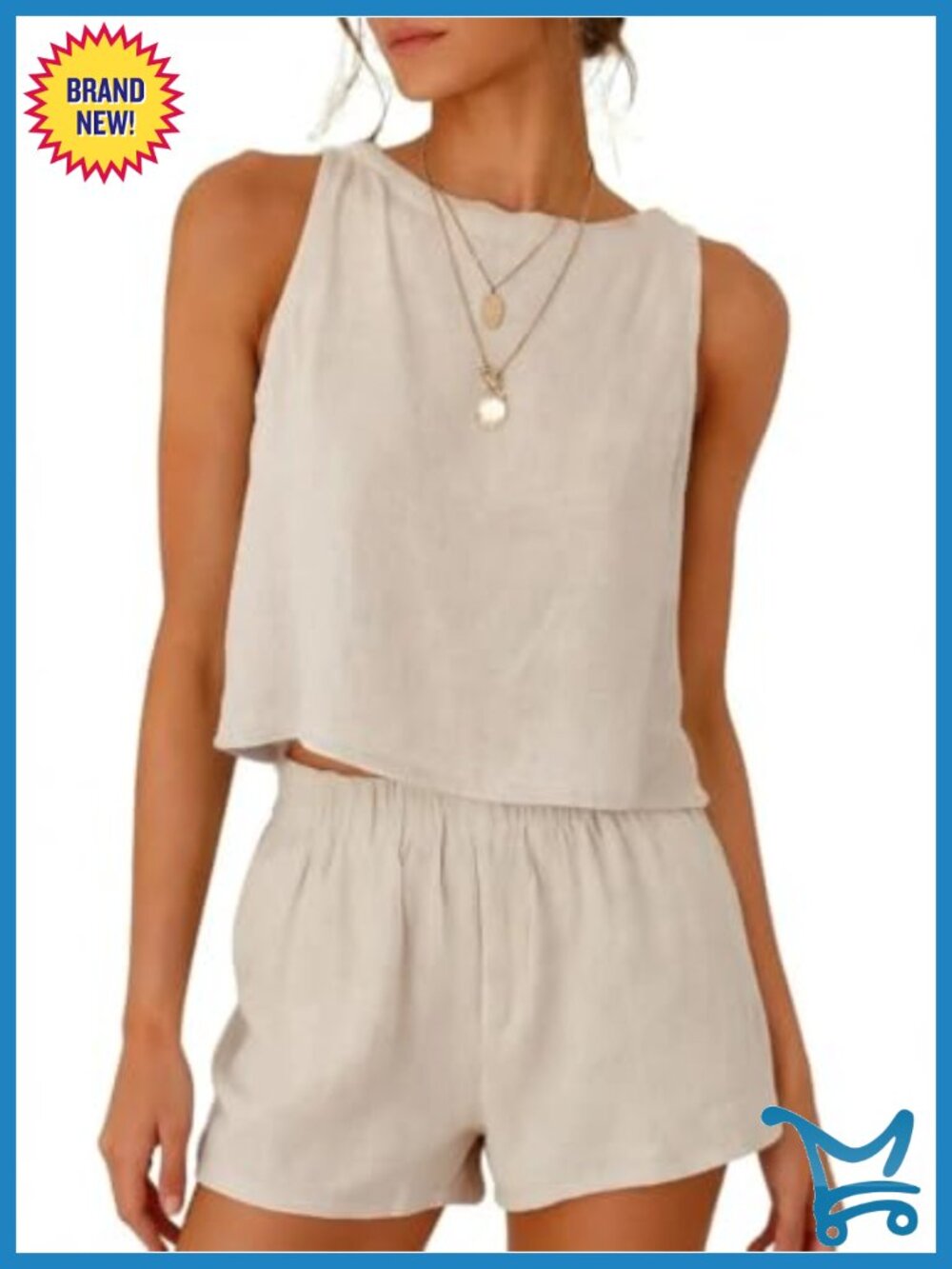 Linen Blend Tank Top and Shorts Set - Casual 2 Piece Outfit
